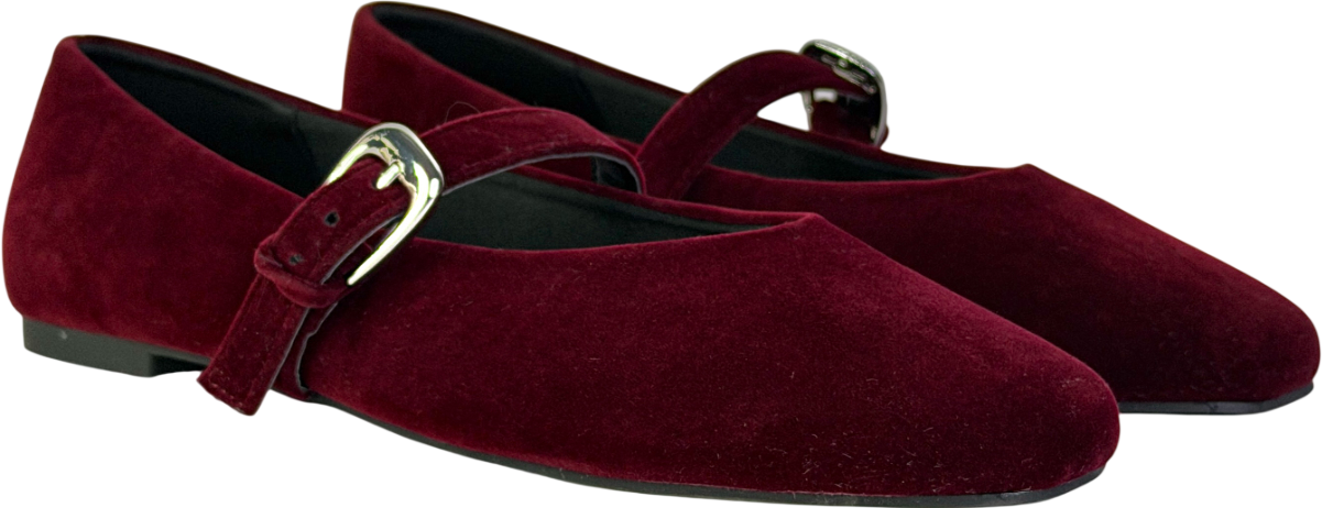 ASOS Red Leah Mary Jane Ballets In Burgundy Velvet UK 5 EU 38 👠
