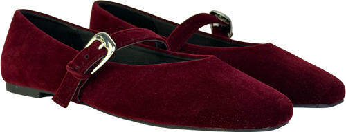 ASOS Red Leah Mary Jane Ballets In Burgundy Velvet UK 5 EU 38