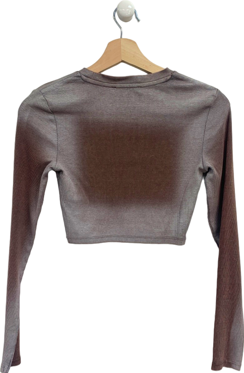 Zara Brown Ribbed Long Sleeve Crop Top UK S