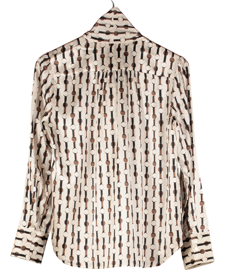 Charlotte Sparre Beige Dot Stripe Stretch Silk Bow Neck Blouse UK S