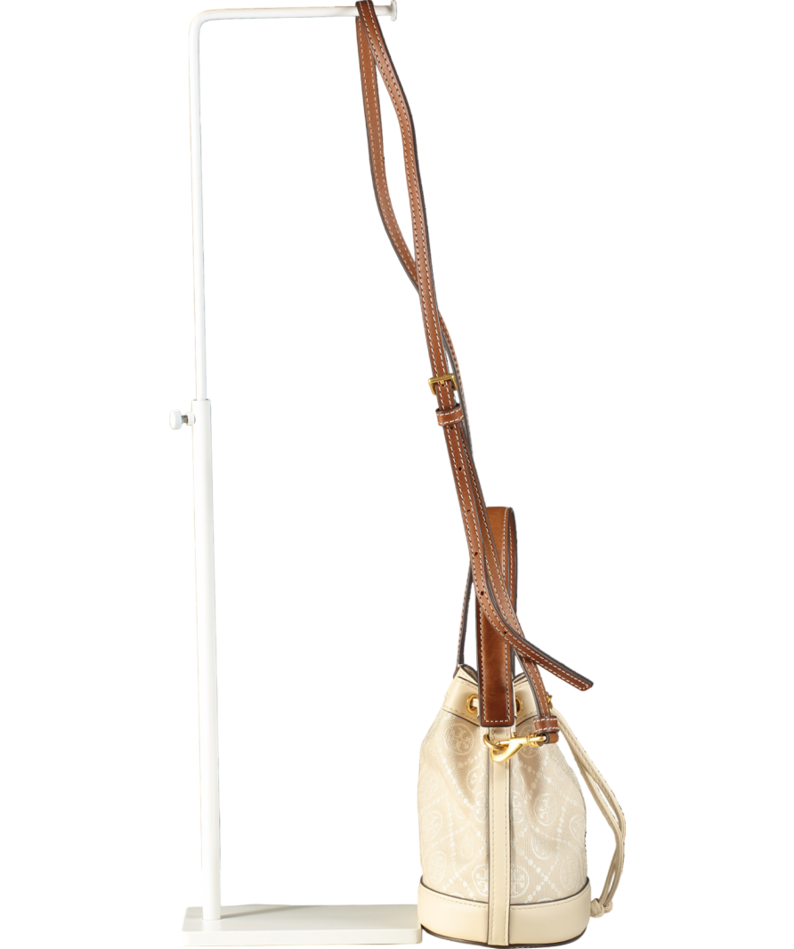 Tory Burch Cream Mini T Monogram Bucket Bag One Size