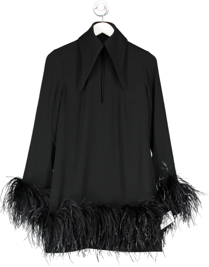 16 Arlington Black Feather Trim Mini Dress UK 6