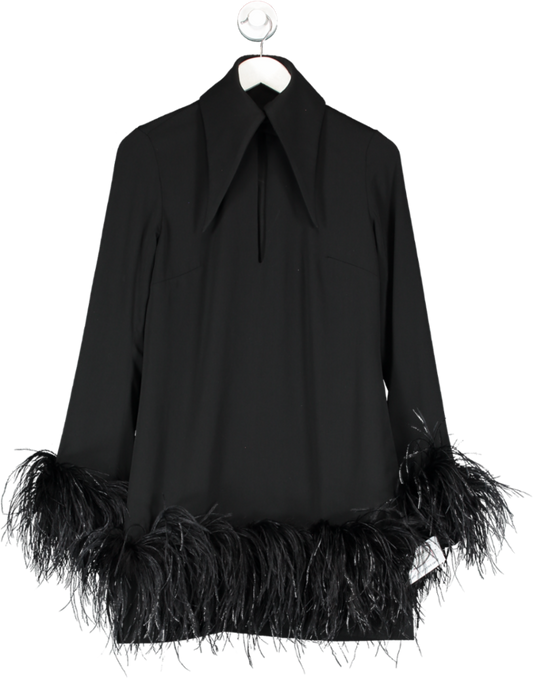 16 Arlington Black Feather Trim Mini Dress UK 6