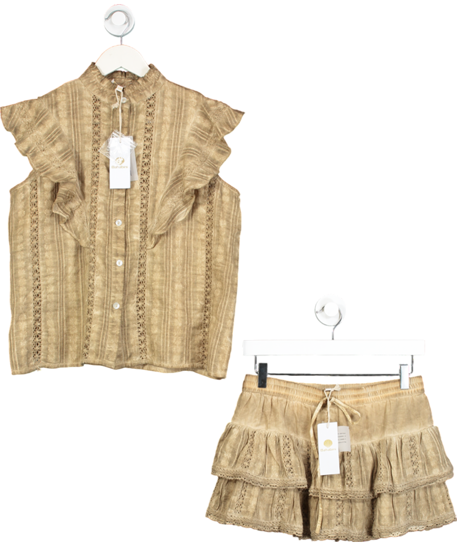 Bahabini Brown Embroidery Top Riviera In Mocha Hand Dye & Embroidery Skort Riviera In Mocha Hand Dye UK S/M