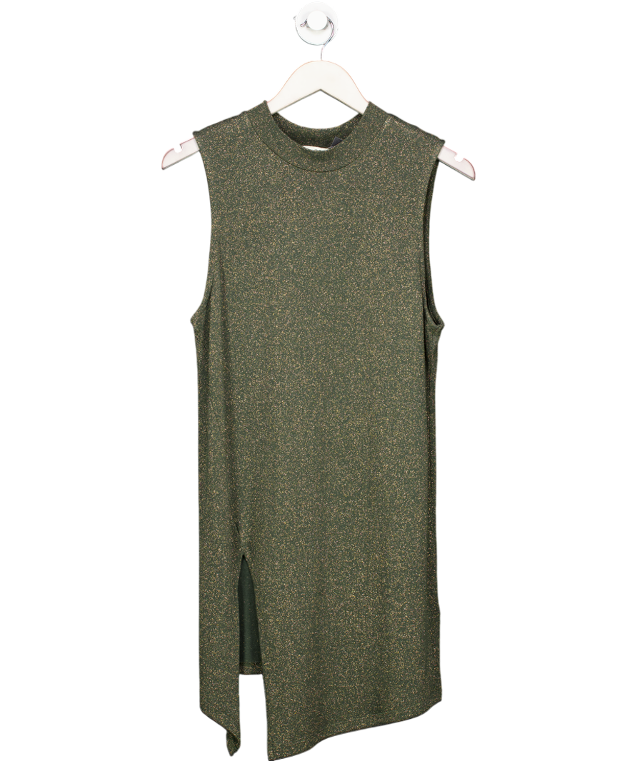 Next Green Sleeveless Gold Knit Longline Top UK 14