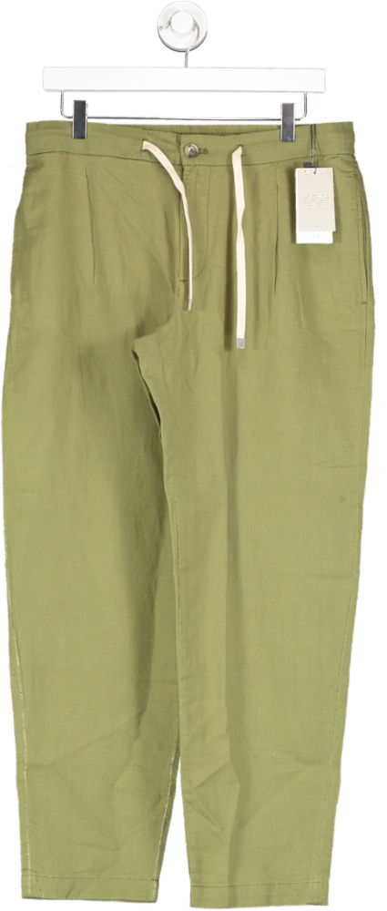 MANGO Green Slim-fit Trousers With Drawstring BNWT W32