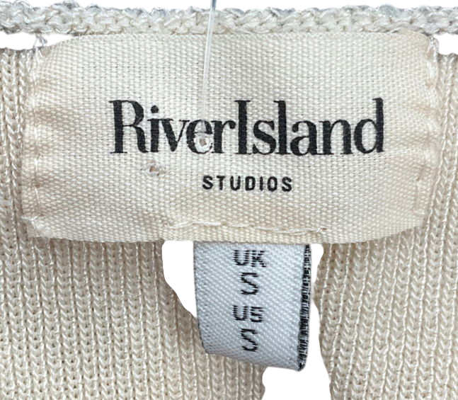 River Island Cream Knitted Colour Block Midi Shirt Dress UK S