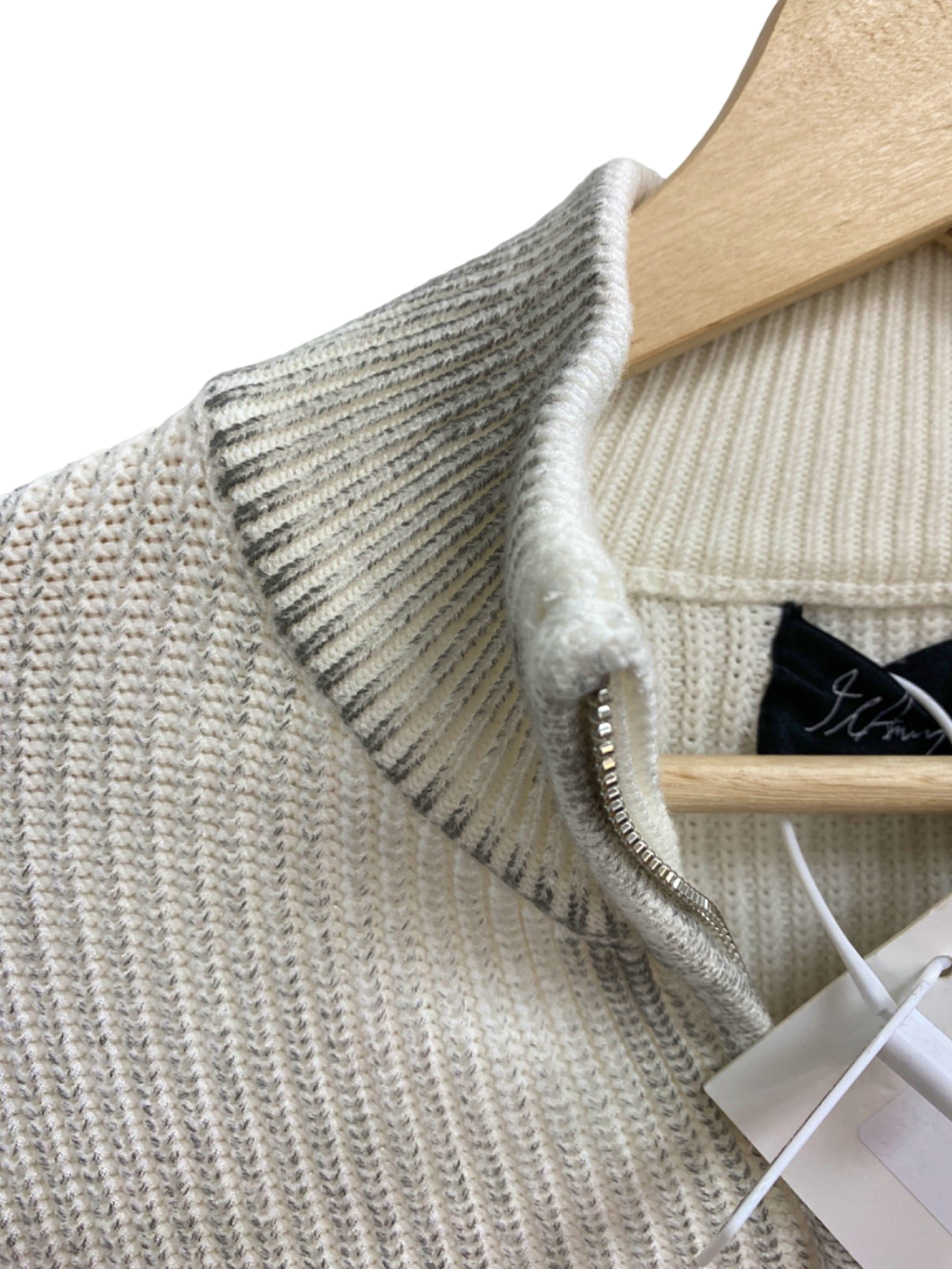 JCAESAR Off White Zip-Up Ribbed Sweater UK Size L