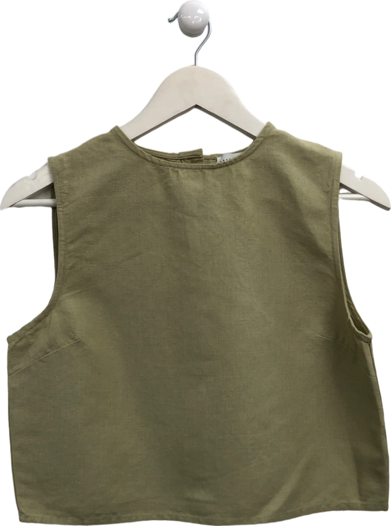PRETTY LAVISH Green Bryony Boxy Linen Top UK 8