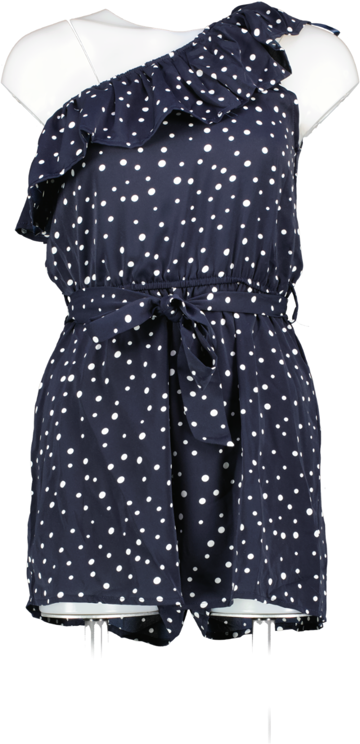 AX Paris Blue Navy And White Polka Dot One Shoulder Playsuit UK 8