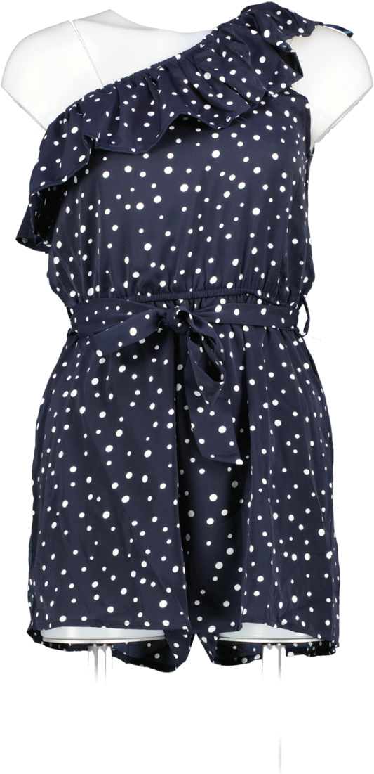 AX Paris Blue Navy And White Polka Dot One Shoulder Playsuit UK 8