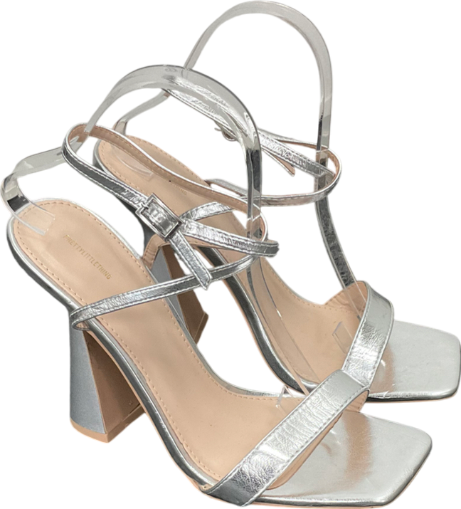 PrettyLittleThing Metallic Square Toe Heeled Sandals UK 8 EU 41 👠