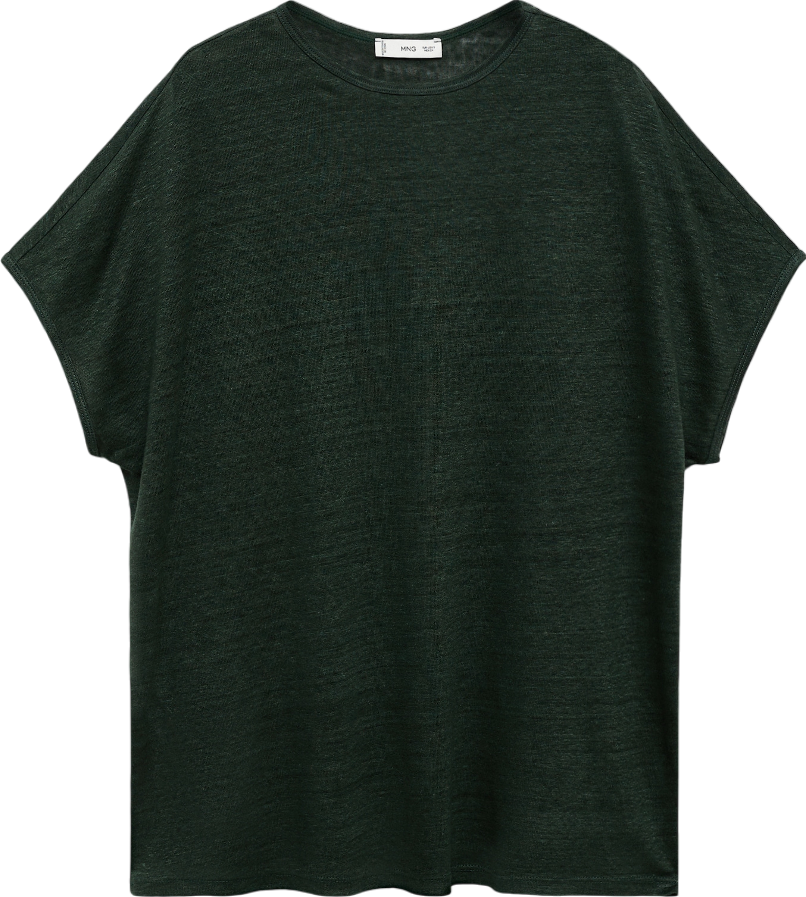 MANGO Green Short-sleeved Linen T-shirt UK S