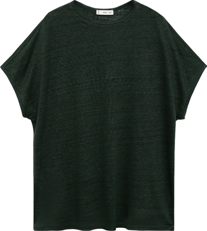 MANGO Green Short-sleeved Linen T-shirt UK S