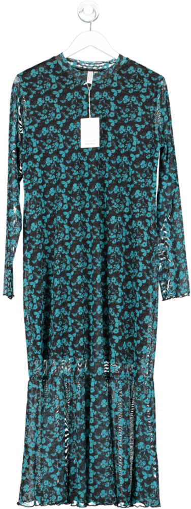 & Other Stories Black/Blue Printed Mesh Midi Dress BNWT UK L