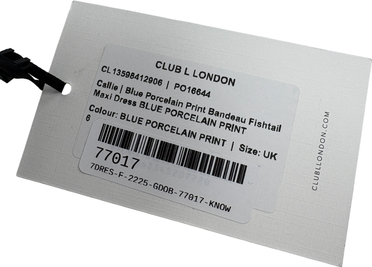 Club L White Callie Porcelain Print Bandeau Fishtail Maxi Dress UK 6