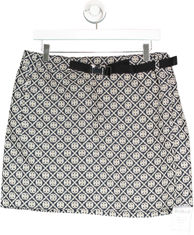 Tory Burch Blue T Monogram Tech Jacquard Skirt UK L