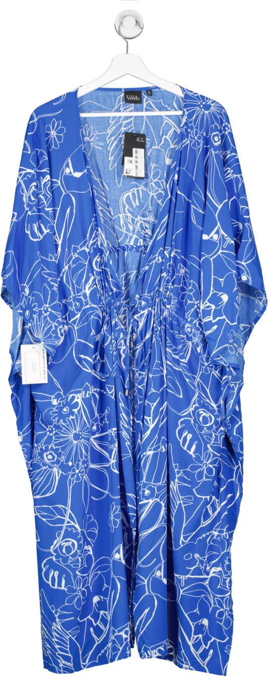 Ulla Popken Blue Floral Print Tie Waist Kaftan UK L