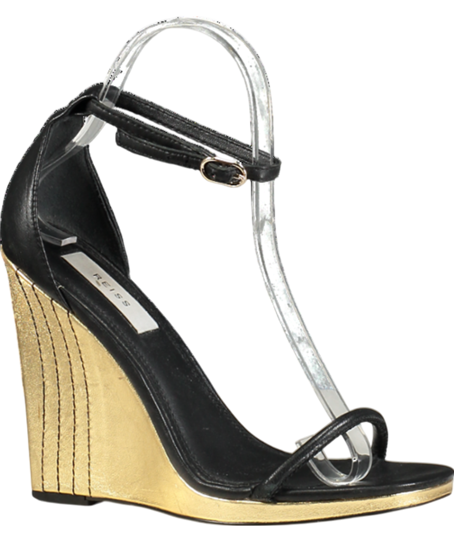 REISS Black Ashton Contrast-heel Leather Wedge Sandals UK 3 EU 36 👠