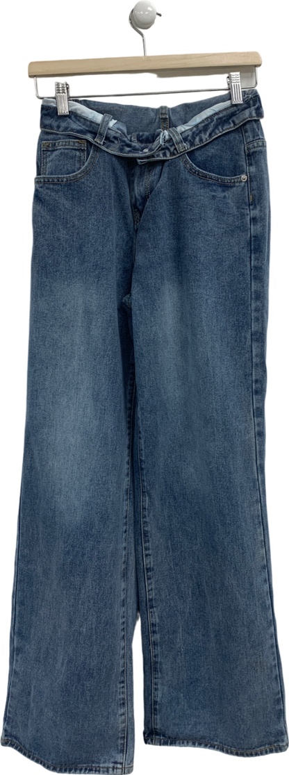 PrettyLittleThing Blue Fold Over Waistband Vintage Jeans UK 6