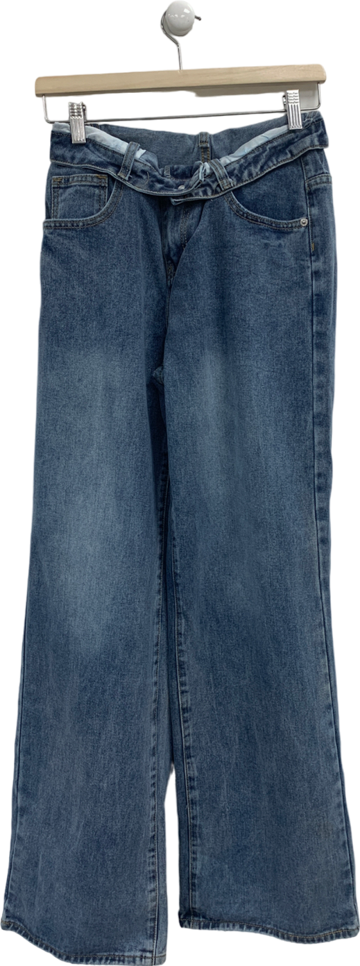 PrettyLittleThing Blue Fold Over Waistband Vintage Jeans UK 6