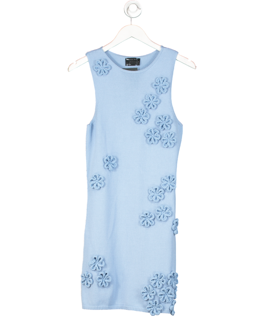ASOS Blue Knitted Mini Dress With Floral Applique Detail UK S