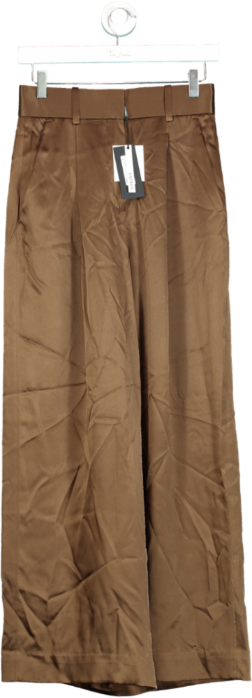 LilySilk Camel High-Waist Silk Trousers UK 6