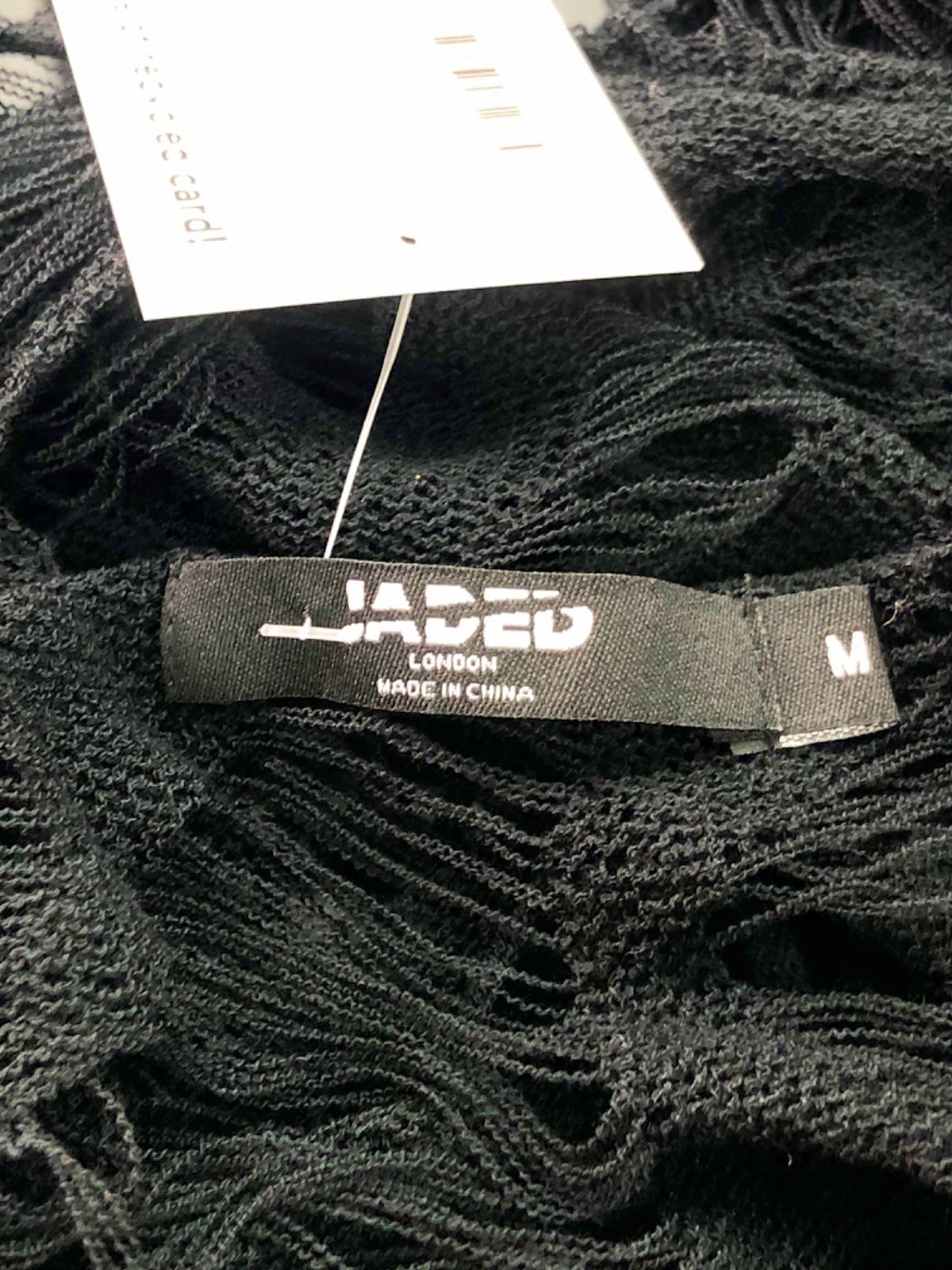 Jaded Black Distressed Mesh Top UK M