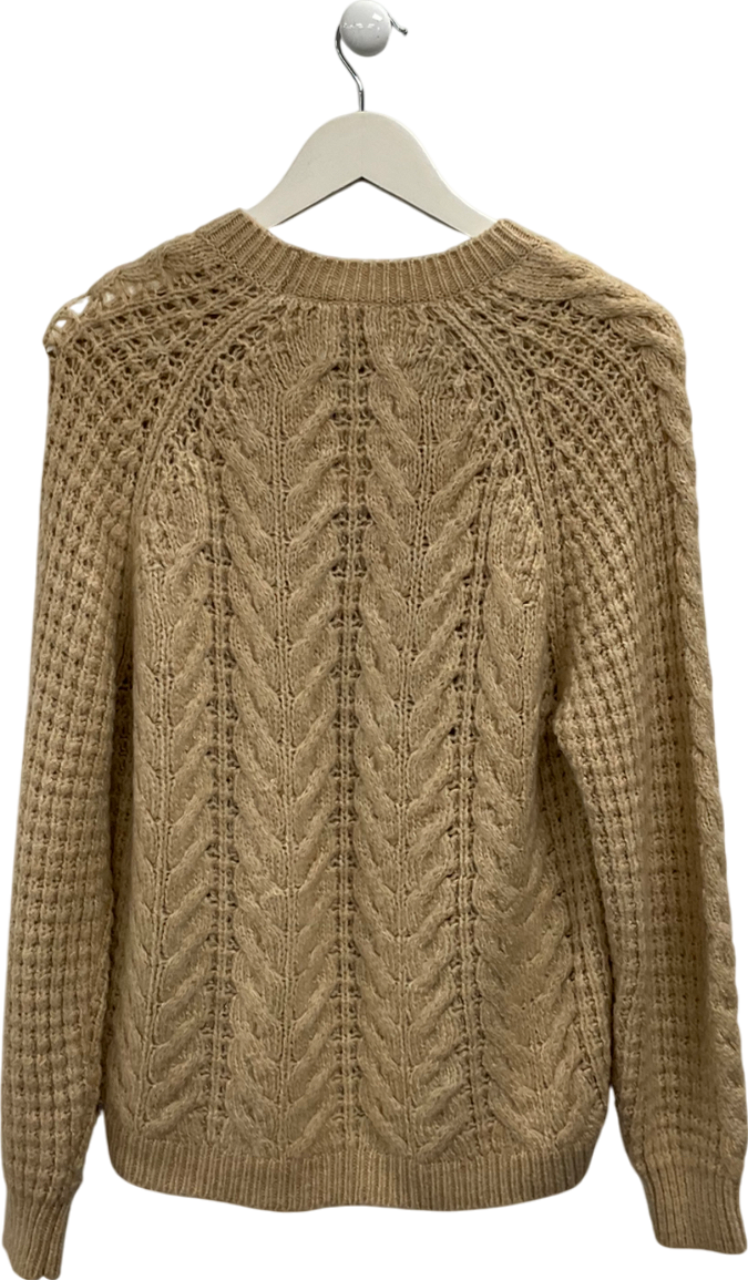 MANGO Beige Open Cable Knit Relaxed Jumper UK M