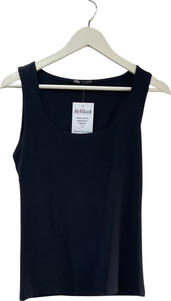 ZARA Black Polyamide Top With Large Straps UK M