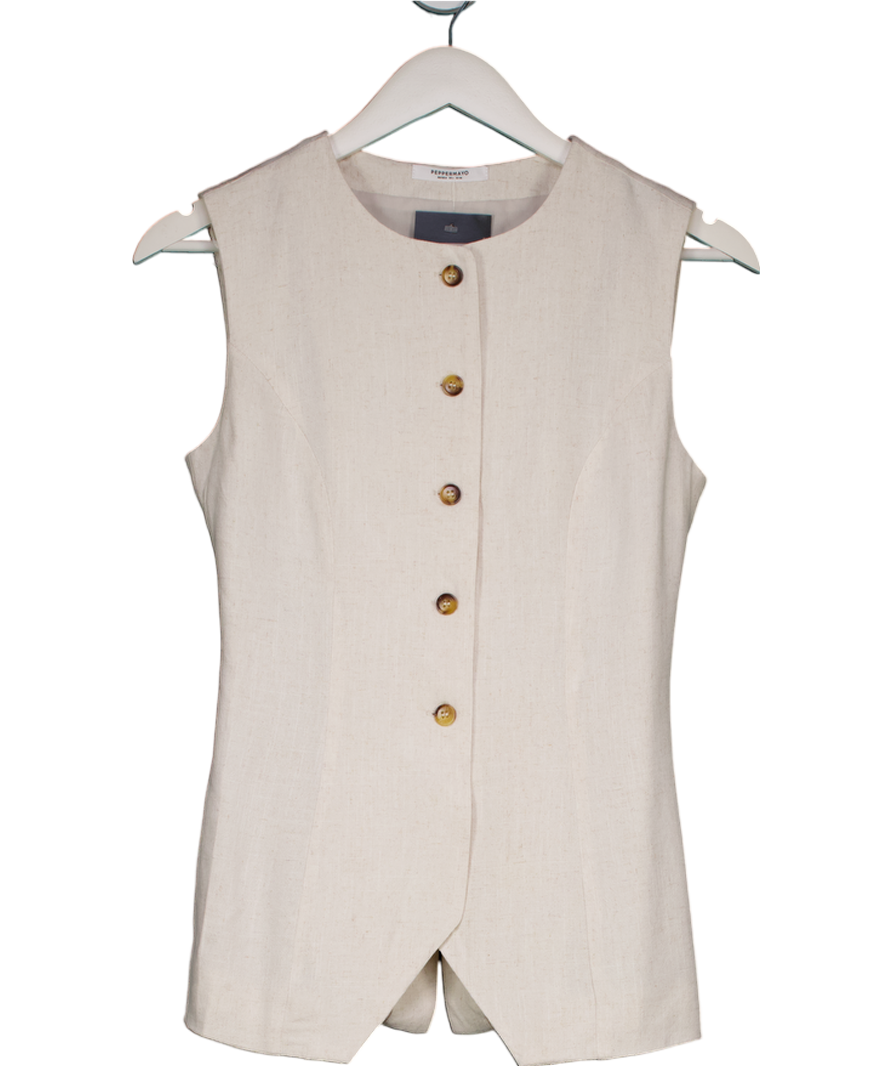 peppermayo Beige Born For Bordeaux Linen Vest - Oatmeal UK 8