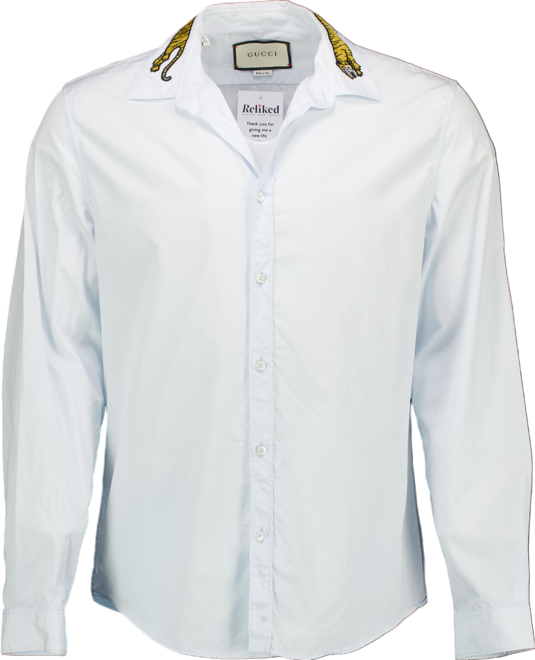 Gucci White Embroidered Tiger Collar Shirt UK 42