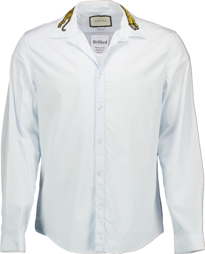 Gucci White Embroidered Tiger Collar Shirt UK 42