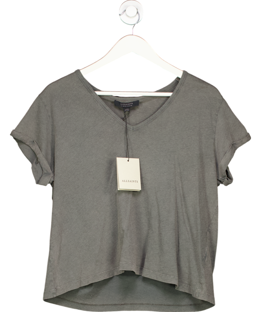 AllSaints Washed Black Anna V-neck Short Sleeve T-shirt UK 14