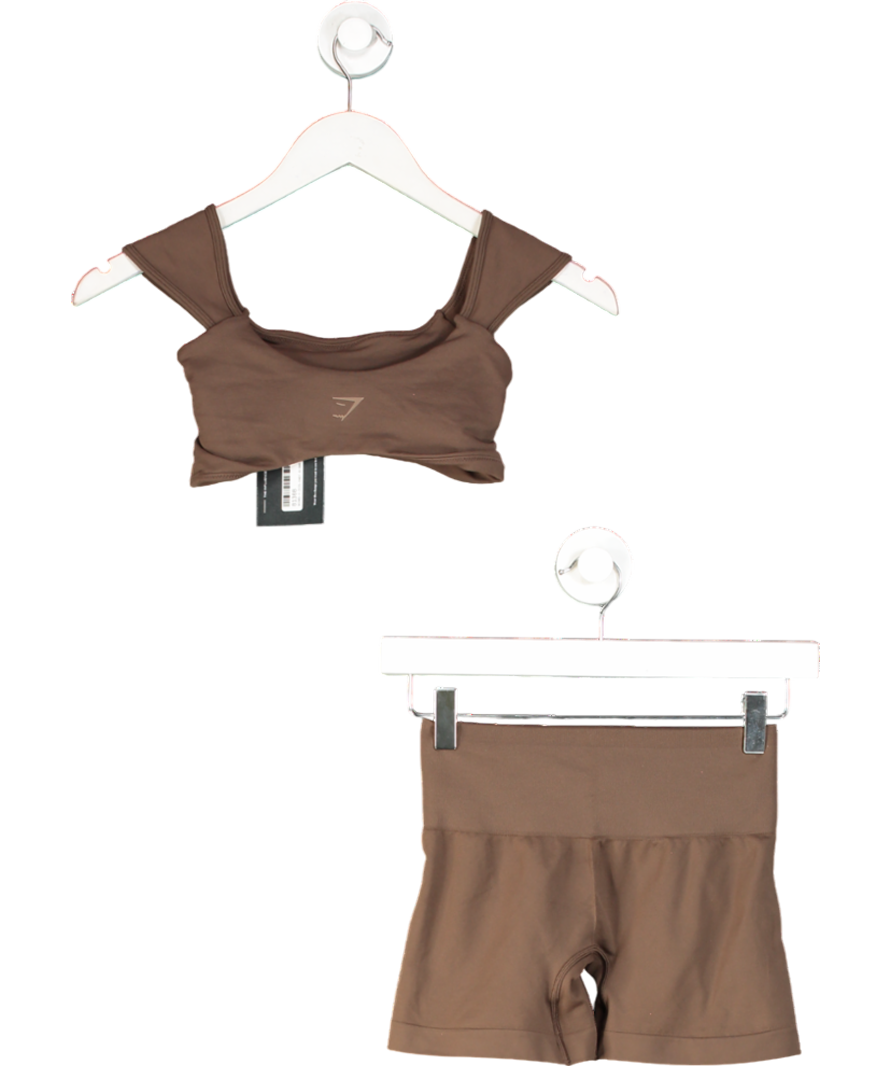 gymshark Brown 2-piece Sculpt Shorts And Soft Sculpt Cap Sleeve Bralette UK XS