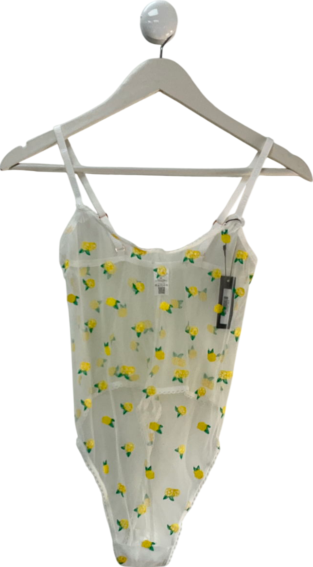 Lounge Underwear Lemon Print White Lace Bodysuit UK M