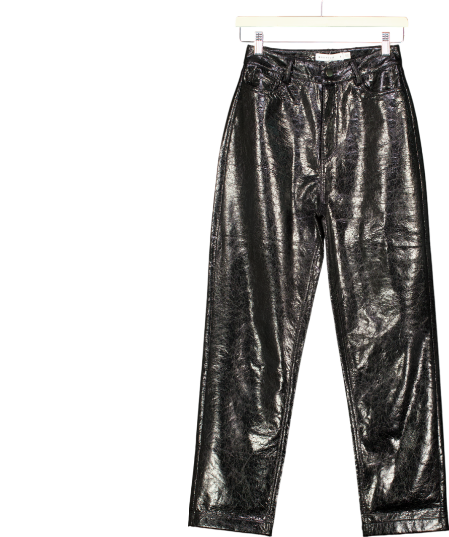 Warehouse Black Cracklefaux Leather Trousers UK 6