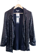 SOSANDAR Black Sequin Relaxed Fit Blazer UK 12