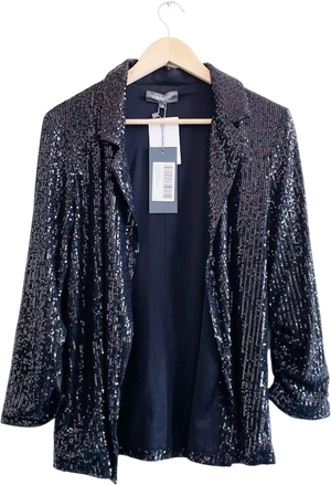 SOSANDAR Black Sequin Relaxed Fit Blazer UK 12