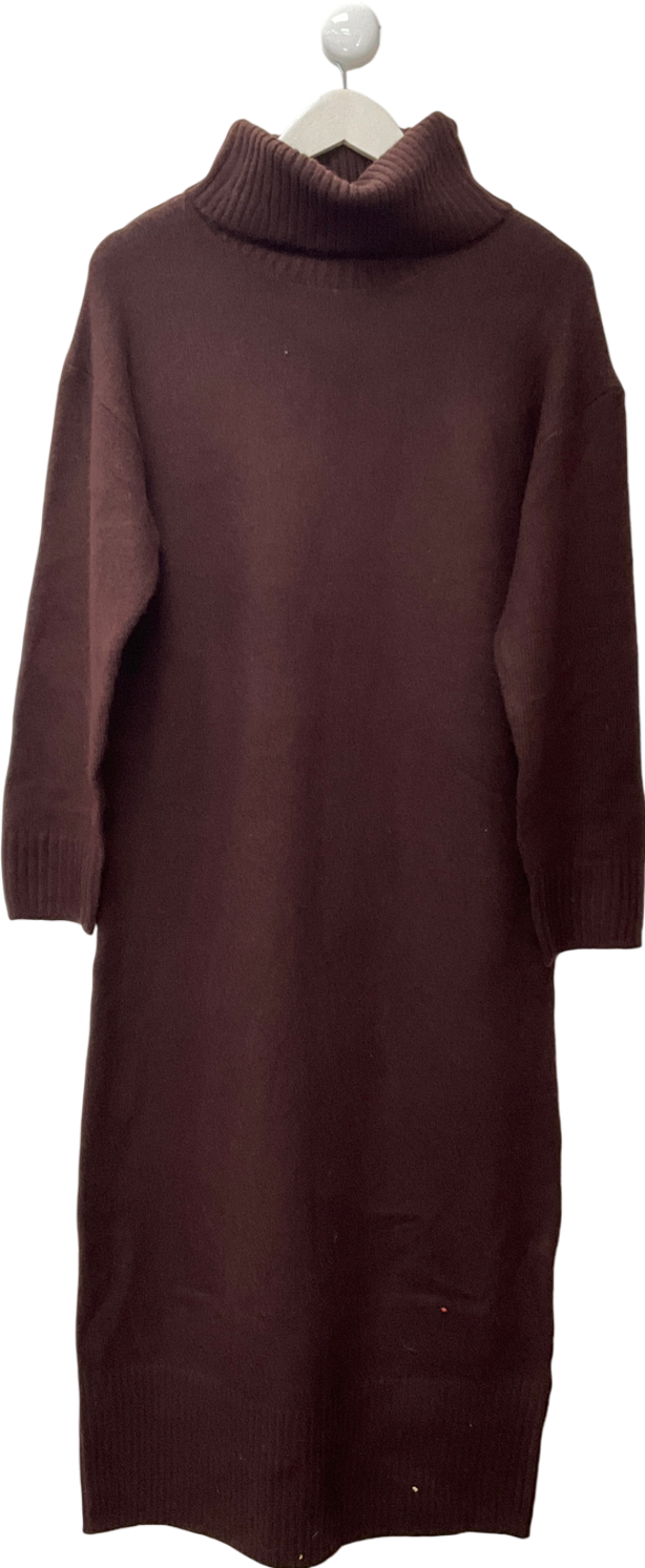New Look Brown Burgundy Roll Neck Midi Jumper Dress UK S
