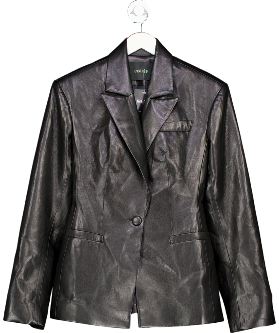 CISELÉS Black Buttery-soft Vegan Leather Hourglass Blazer UK S