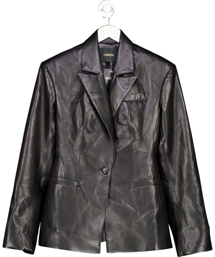 CISELÉS Black Buttery-soft Vegan Leather Hourglass Blazer UK S