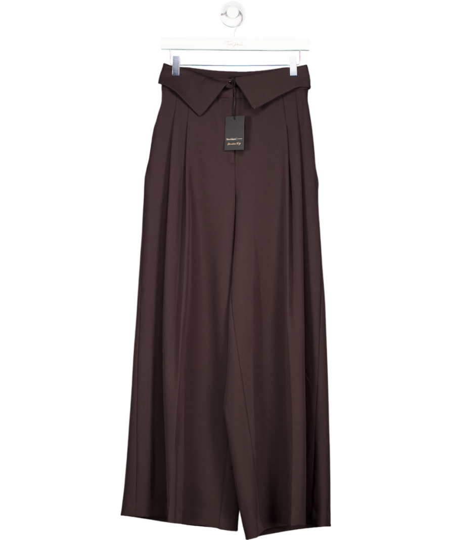 River Island Ri Studio Brown Fold Over Waist Wide Trousers UK 8