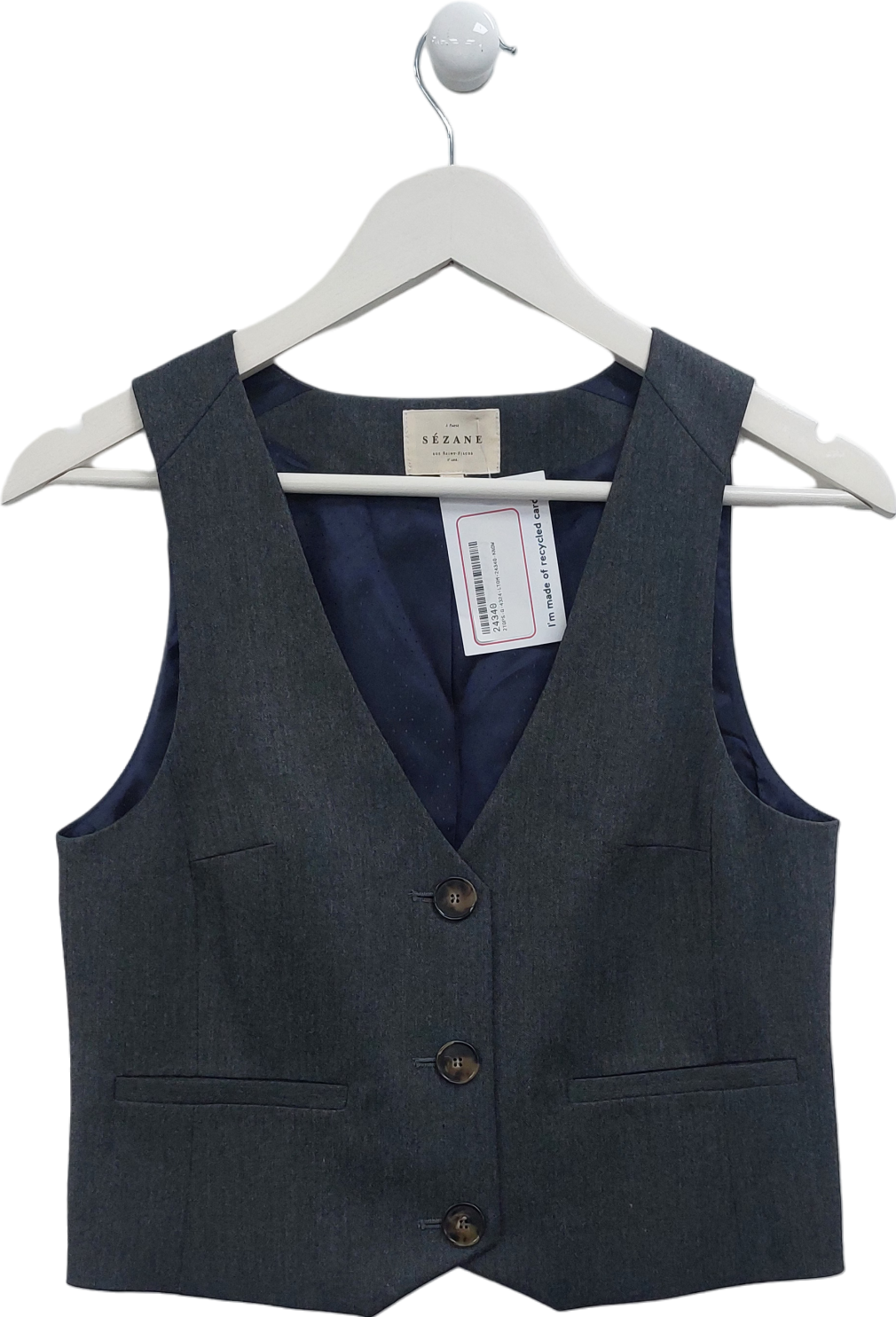 Sézane Grey Wool Blend Waistcoat top UK 10