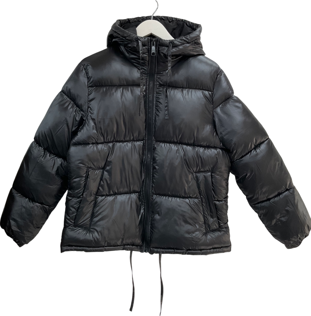 H&M Black Hooded Puffer Coat UK XS