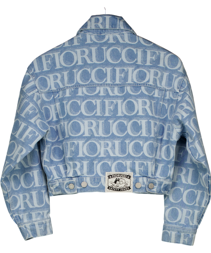 FIORUCCI Blue Monogram Print Cropped Denim Jacket UK S