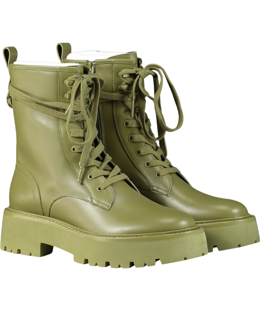 Kurt Geiger Green Matilda Eagle-embellished Lace-up Leather Ankle Boots UK 6 EU 39 👠