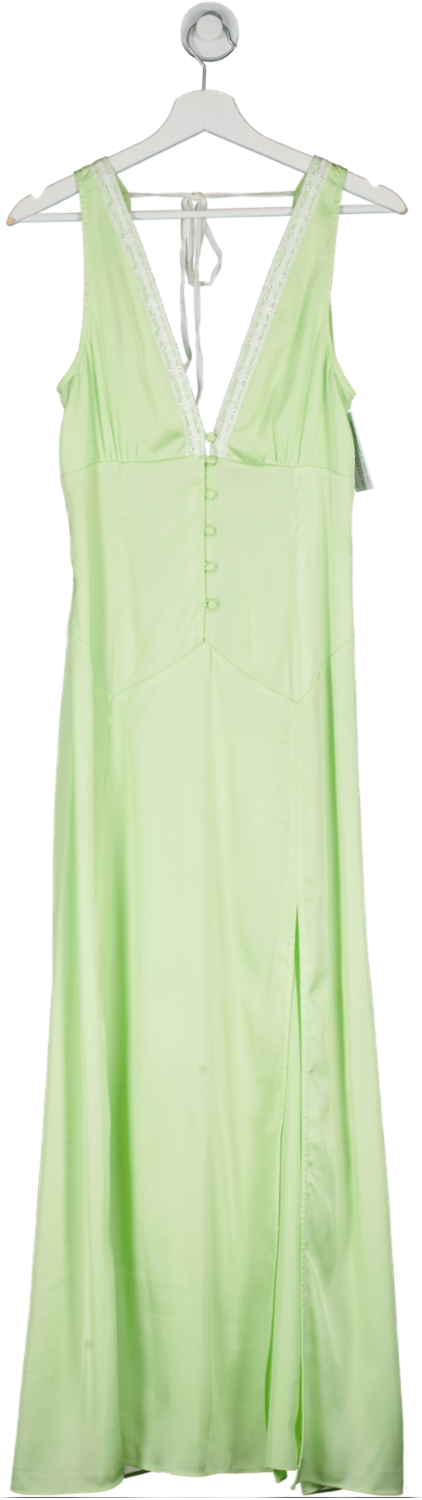 loveshackfancy Green Lace Trimmed Shift Maxi Dress UK 8