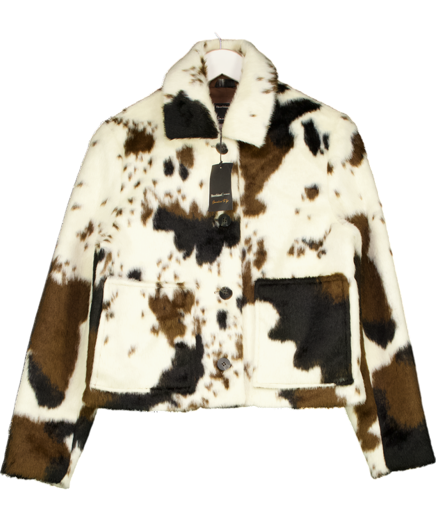River Island Cream Faux Fur Cow Print Jacket UK 10