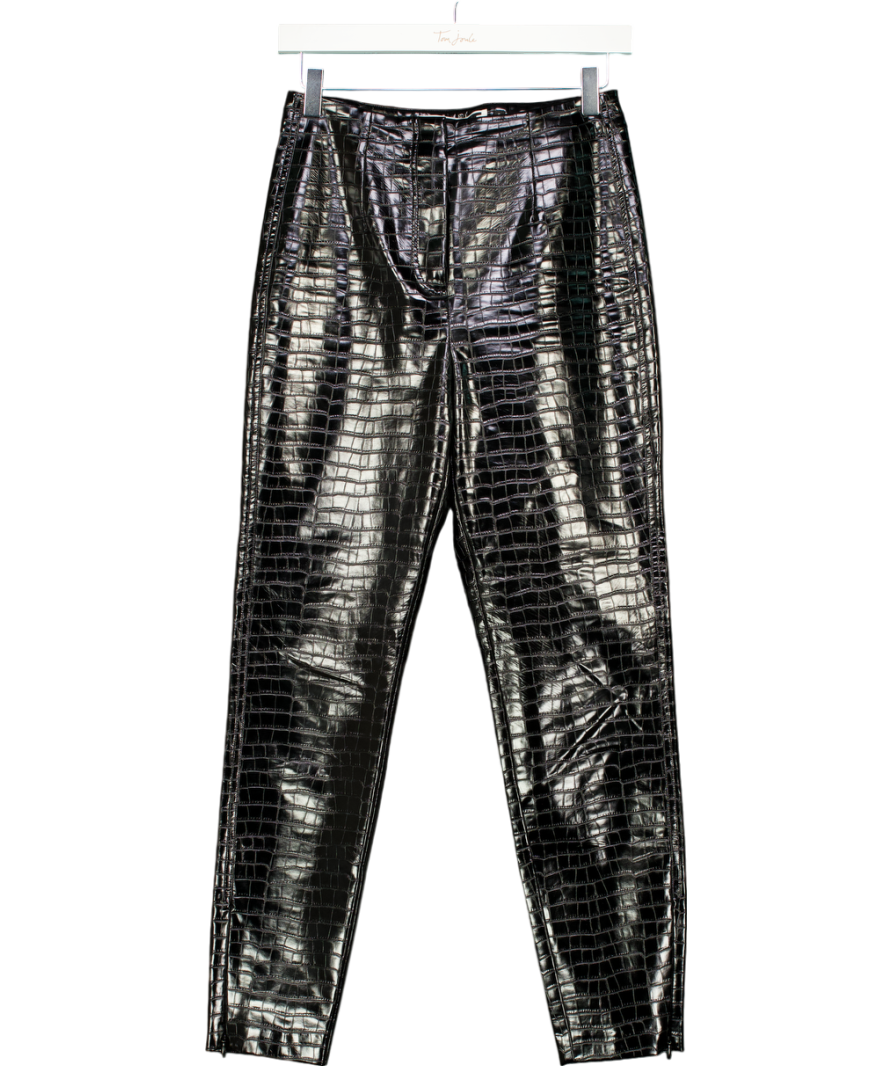 Rotate Birger Christensen Black Jeanine Croc Effect Vegan Leather Skinny Pants UK 10